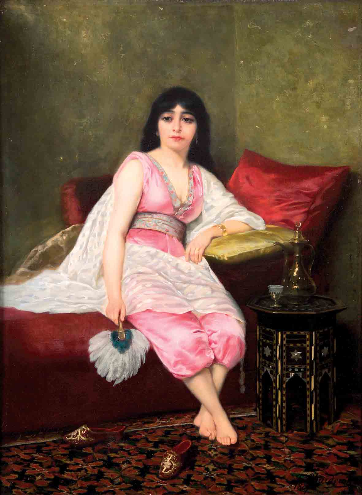 Beaute brune à l'eventail by Francine Charderon,A3(16x12")Poster