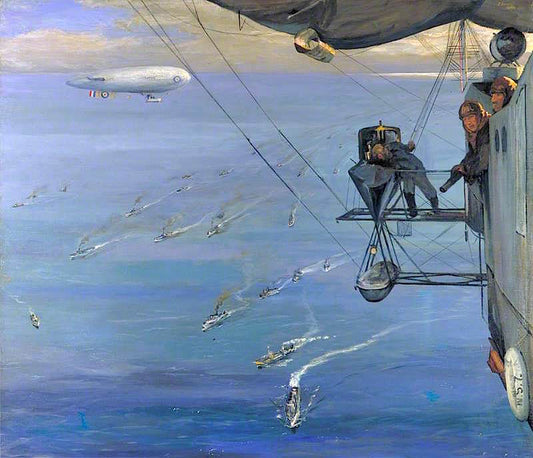 A Convoy, North Sea: From NS 7, Painted from an Airship off the Coast of Norway, vintage artwork by Sir John Lavery, R.A., 12x8" (A4) Poster
