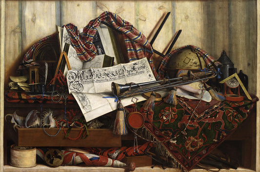Trompe l'oeil:  A Cabinet in the Artist's Studio, vintage artwork by Cornelis Norbertus Gysbrechts, 12x8" (A4) Poster