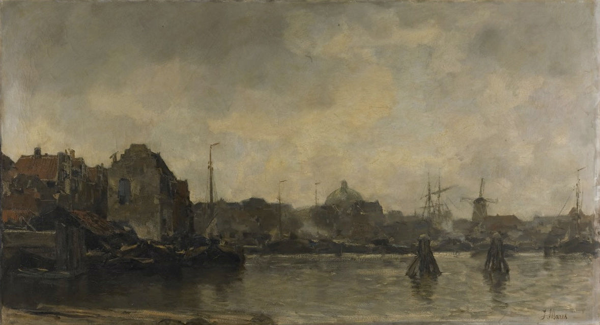 Stadsgezicht, vintage artwork by Jacob Maris, 12x8" (A4) Poster