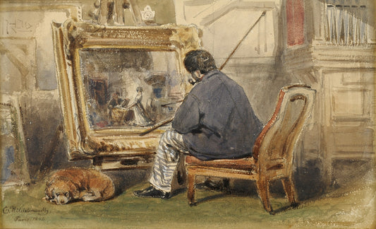 The artist in his studio in Paris, vintage artwork by Eduard Hildebrandt, A3 (16x12") Poster Print