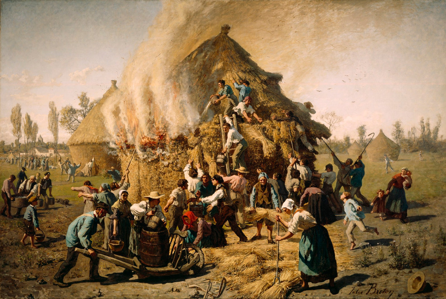 Fire in a Haystack, vintage artwork by Jules-Adolphe Breton, 12x8" (A4) Poster