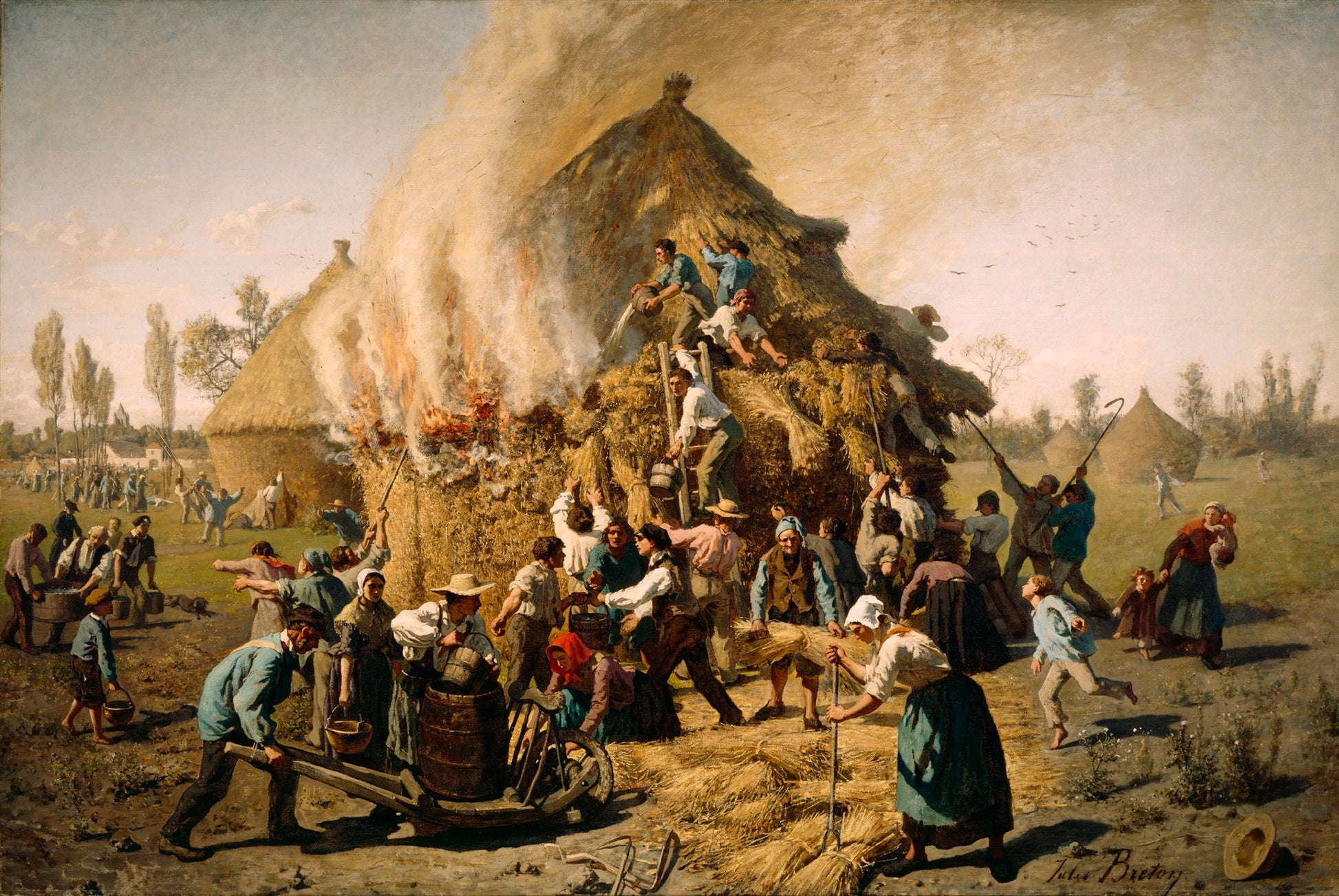 Fire in a Haystack, vintage artwork by Jules-Adolphe Breton, 12x8" (A4) Poster