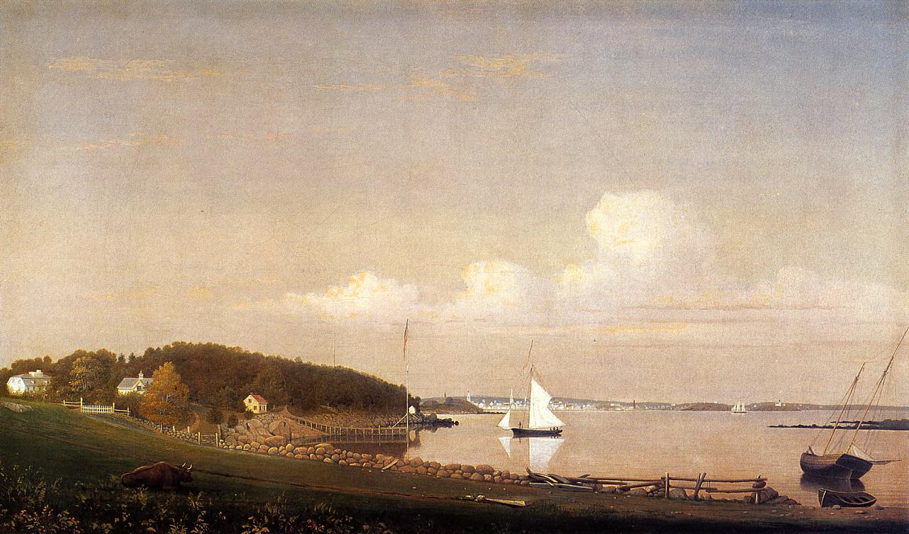 View of Gloucester from 'Brookbank,' the Sawyer Homestead, vintage artwork by Fitz Henry Lane, A3 (16x12") Poster Print