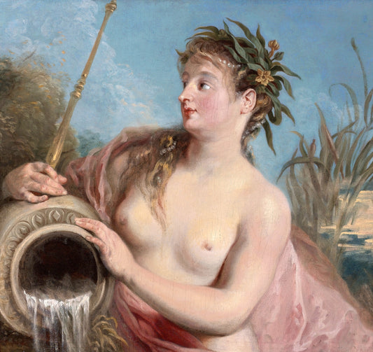 Fountain Nymph, vintage artwork by Jean-Antoine Watteau, 12x8" (A4) Poster