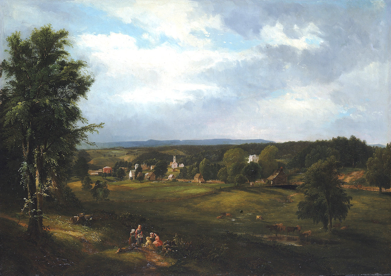 Village Scene near Albany, New York, vintage artwork by James McDougal Hart, 12x8" (A4) Poster