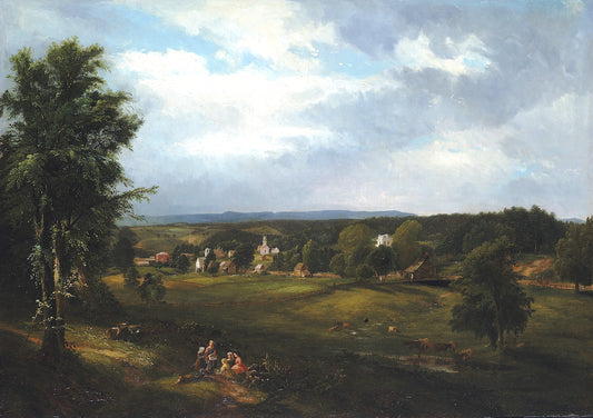 Village Scene near Albany, New York, vintage artwork by James McDougal Hart, 12x8" (A4) Poster