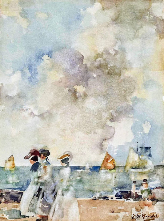 A stroll along the beach, vintage artwork by James Watterston Herald, 12x8" (A4) Poster