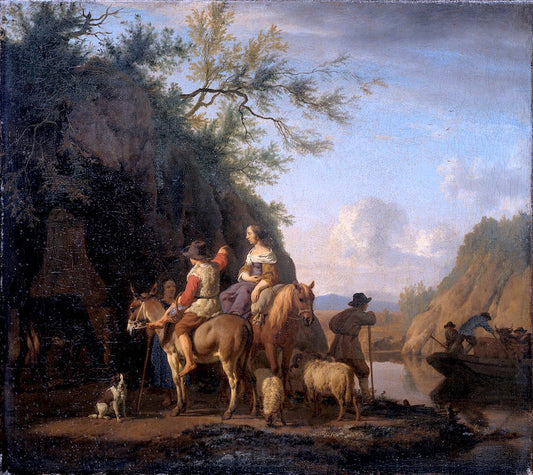The Cattle Ferry, vintage artwork by Adriaen van de Velde, 12x8" (A4) Poster