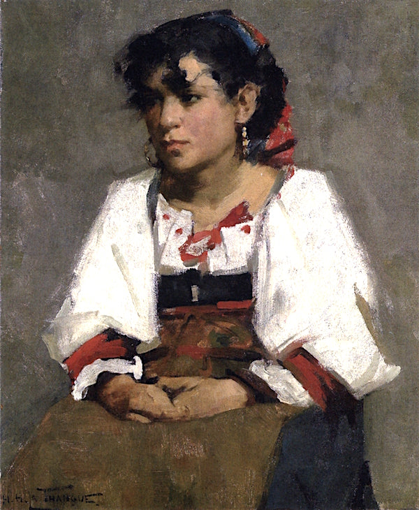 Italian Peasant Girl, vintage artwork by Henry Herbert la Thangue, 12x8" (A4) Poster