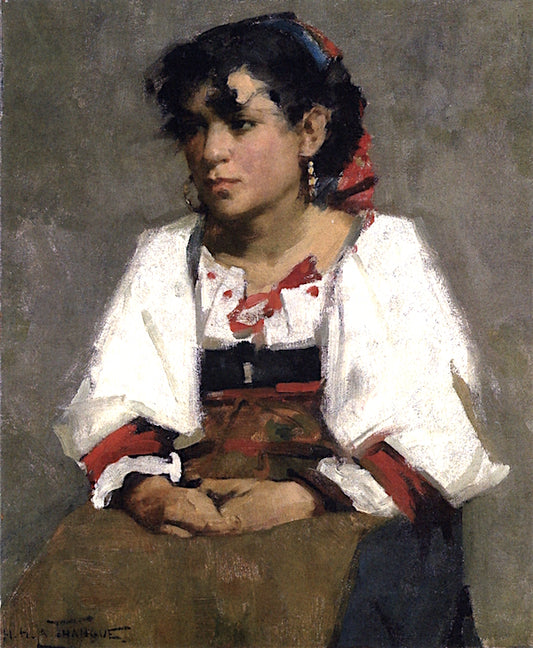 Italian Peasant Girl, vintage artwork by Henry Herbert la Thangue, 12x8" (A4) Poster