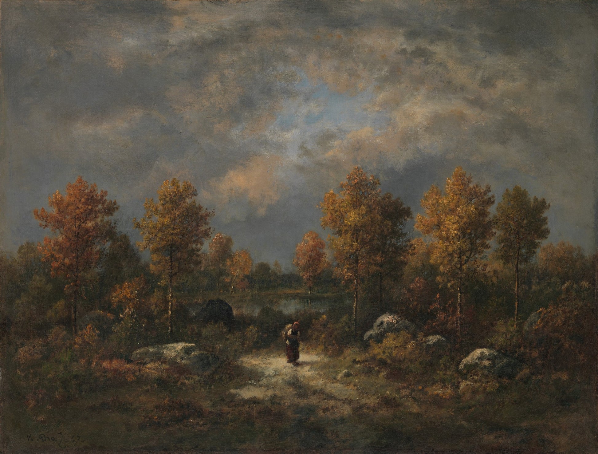 Autumn: The Woodland Pond, vintage artwork by Narcisse Dìaz de la Peña, A3 (16x12") Poster Print