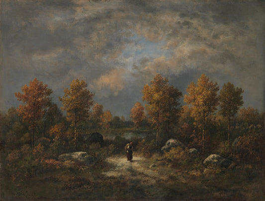 Autumn: The Woodland Pond, vintage artwork by Narcisse Dìaz de la Peña, A3 (16x12") Poster Print