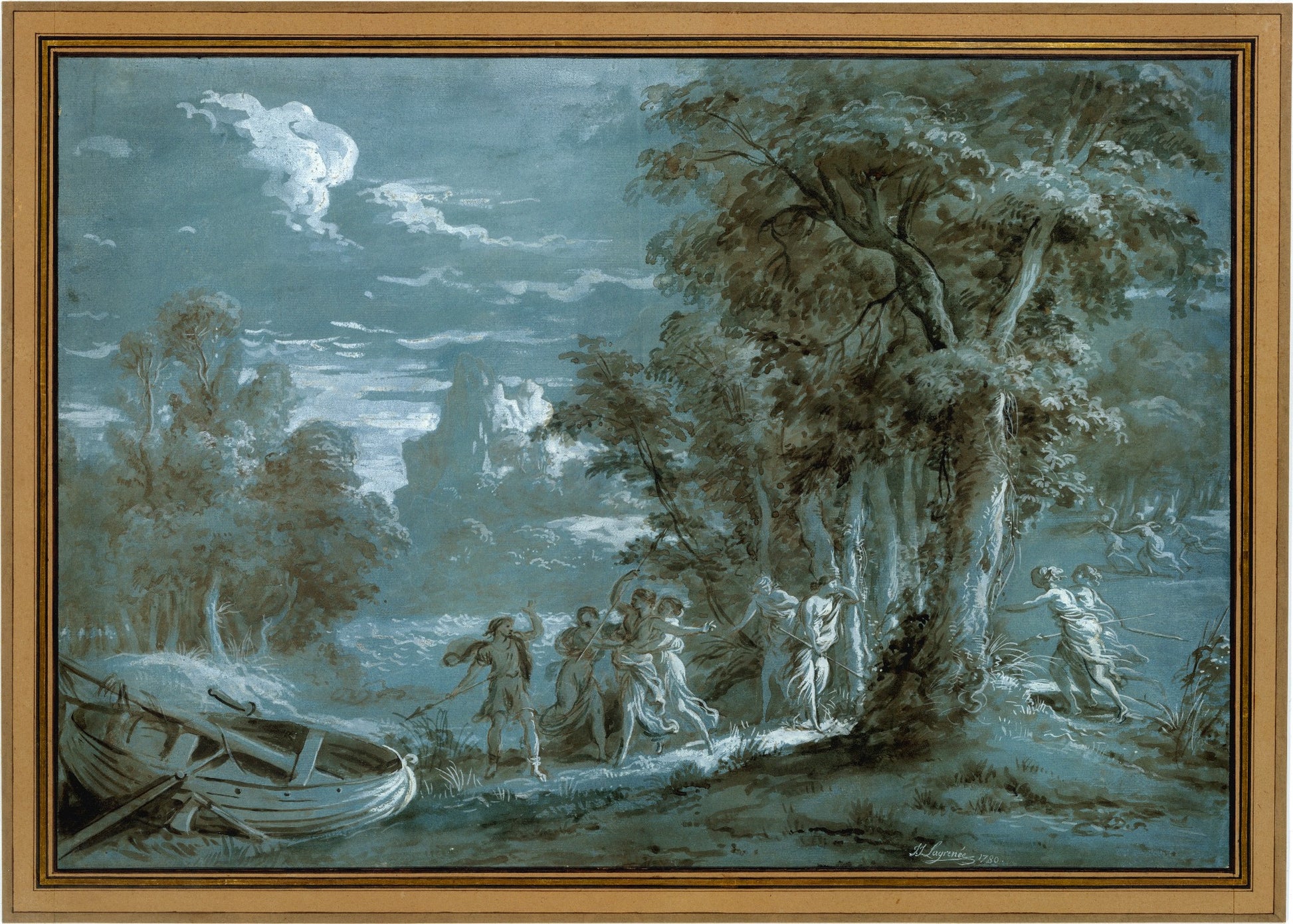 Landscape with a Scene from Fenelon's Telemaque, vintage artwork by Jean-Jacques Lagrenee, 12x8" (A4) Poster