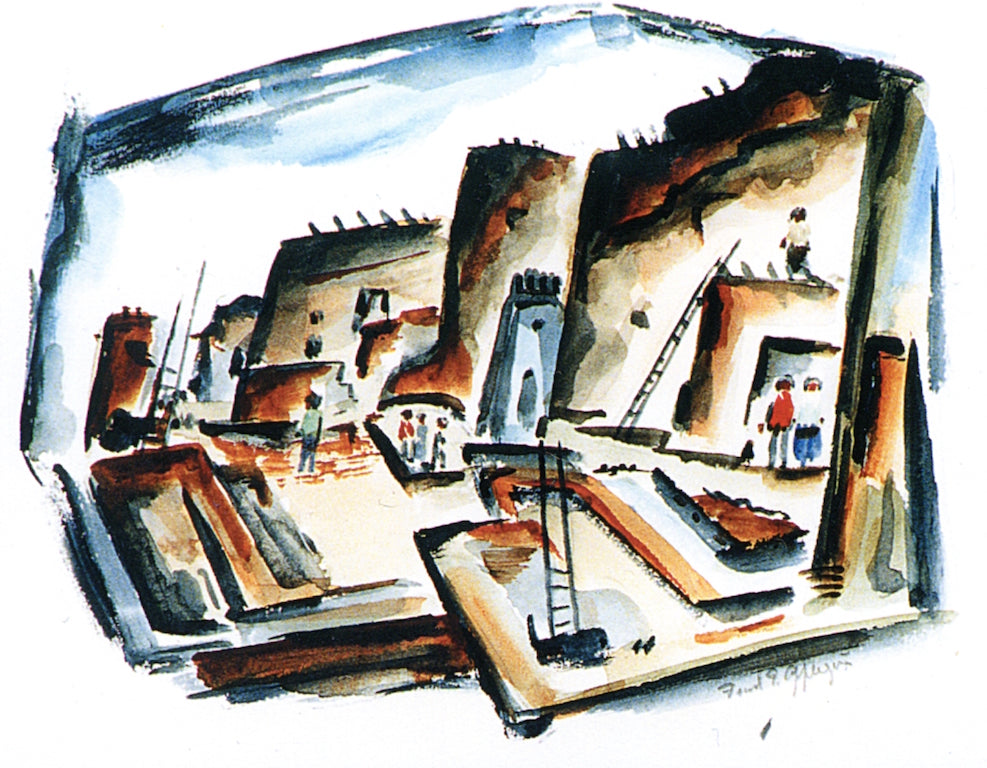 Walpi, Hopi Village, vintage artwork by Frank Applegate, 12x8" (A4) Poster