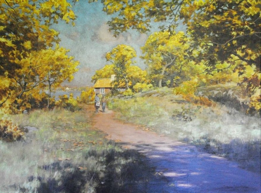 Autumn Road with Children by Johan Krouthen,A3(16x12")Poster