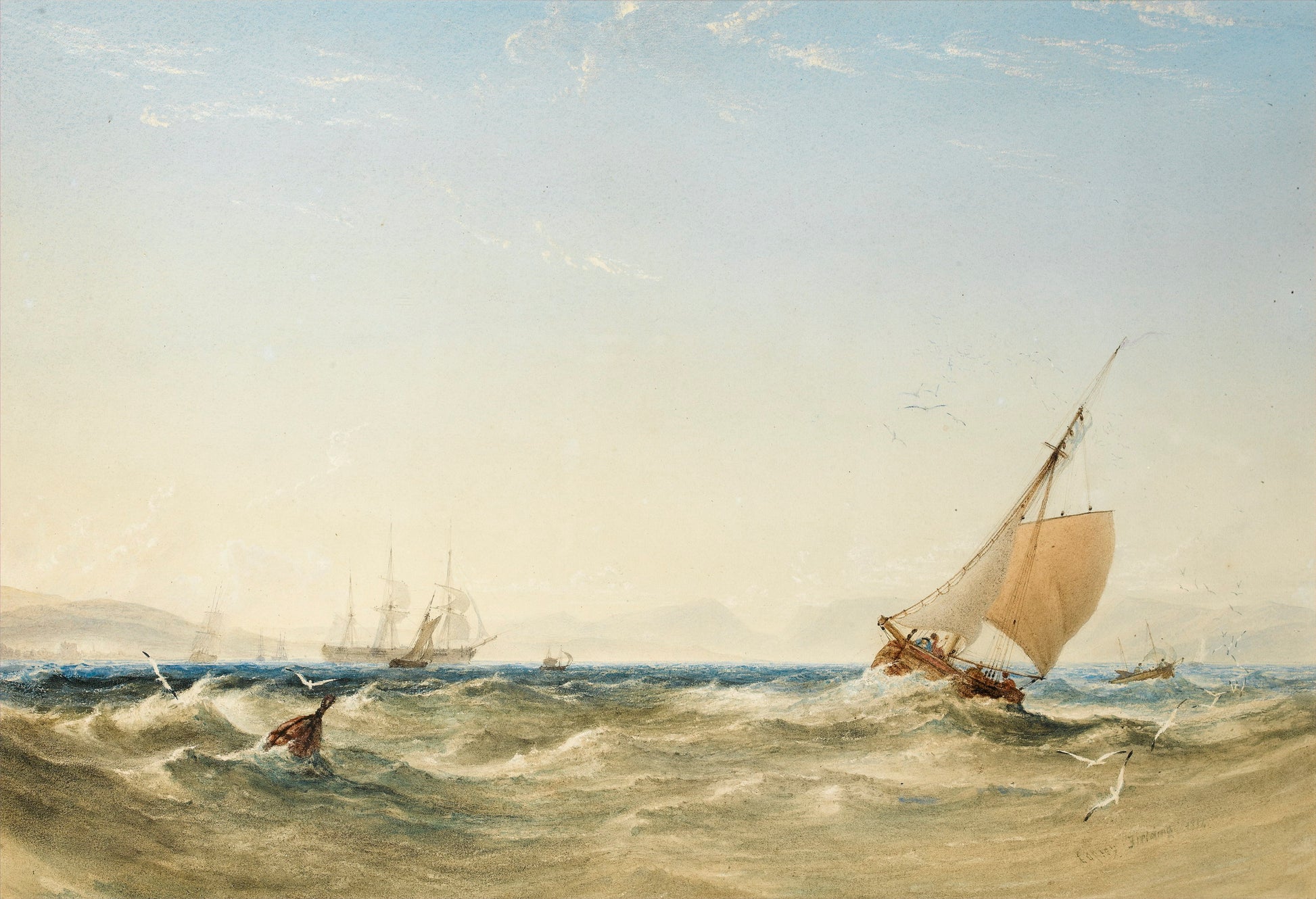 A Fresh Breeze off the West Coast of Scotland, vintage artwork by Anthony Vandyke Copley Fielding, 12x8" (A4) Poster