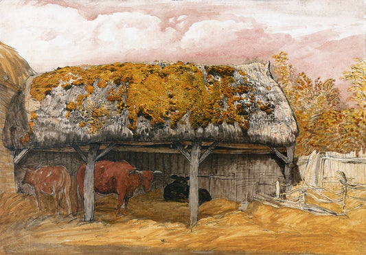 A Cow Lodge with a Mossy Roof, vintage artwork by Samuel Palmer, A3 (16x12") Poster Print