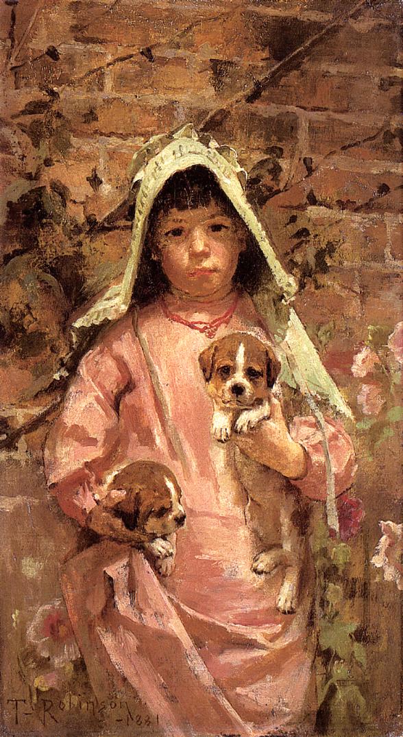 Girl with Puppies by Theodore Robinson,A3(16x12")Poster