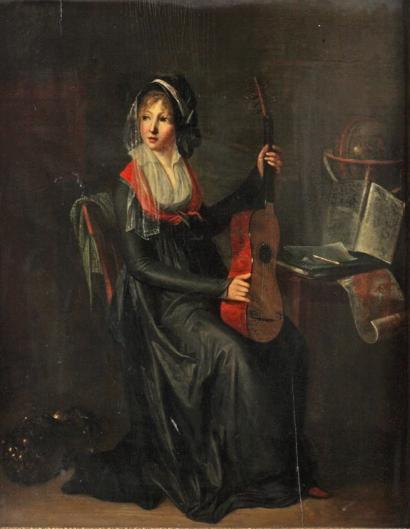 Young woman with guitar, vintage artwork by Attributed to Henri-Nicolas van Gorp, 12x8" (A4) Poster