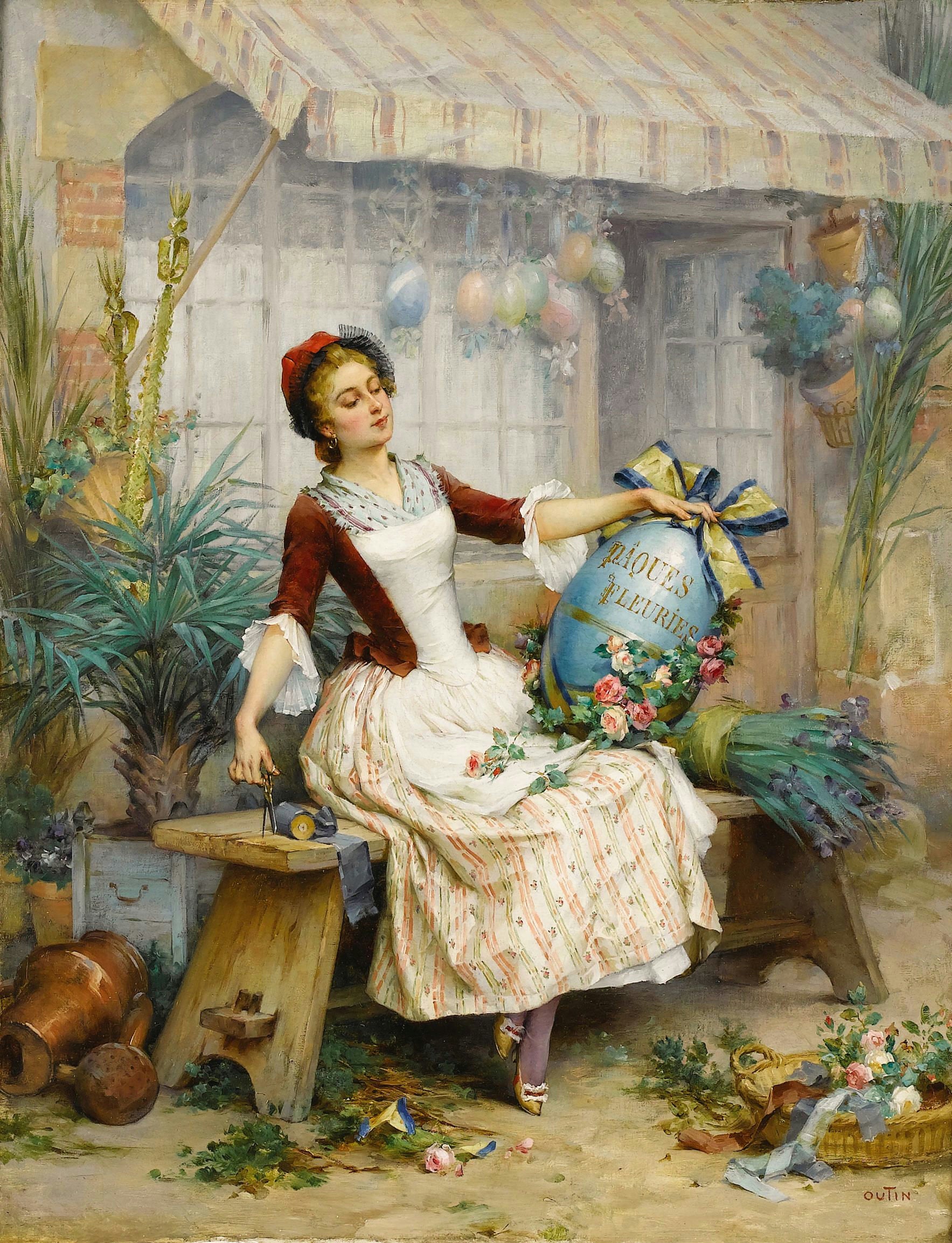 The Easter Eggs, vintage artwork by Pierre Outin, 12x8" (A4) Poster
