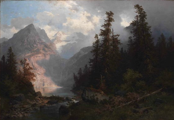 Alpine landscape with a lake, vintage artwork by Charlotte Piepenhagen, A3 (16x12") Poster Print