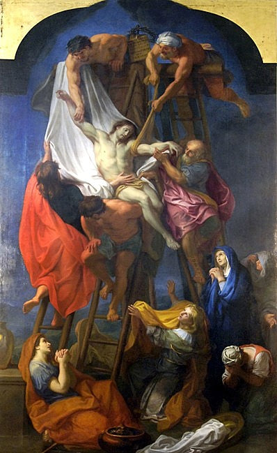The Descent of the Cross, vintage artwork by Charles Le Brun, 12x8" (A4) Poster