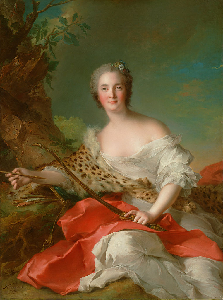 Portrait of Constance-Gabrielle-Magdeleine Bonnier de la Mosson as Diana, vintage artwork by Jean-Marc Nattier, 12x8" (A4) Poster