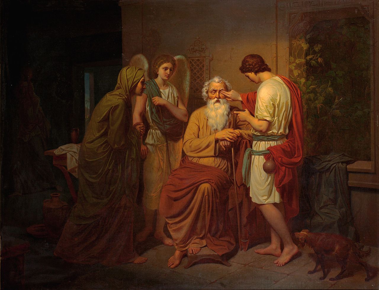 Tobias healing his blind father's eyes, vintage artwork by August Malmstrom, 12x8" (A4) Poster