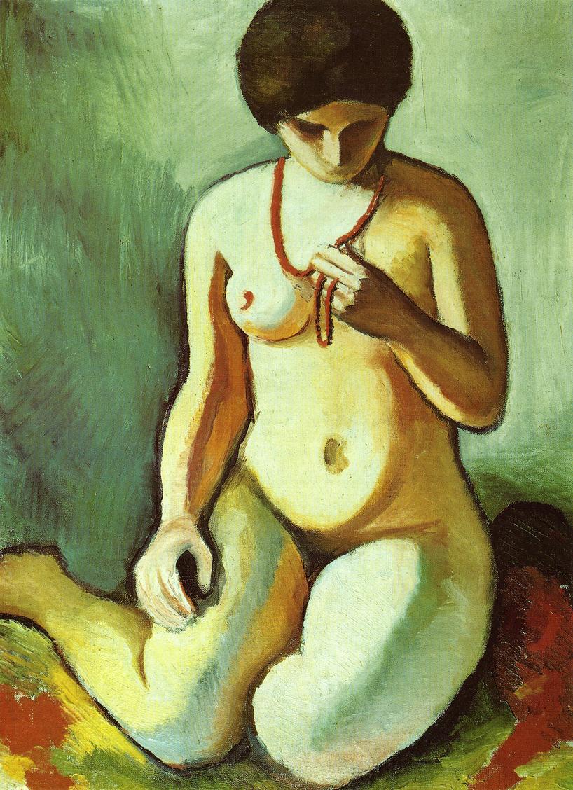 Nude with Coral Necklace by August Macke,16x12(A3) Poster