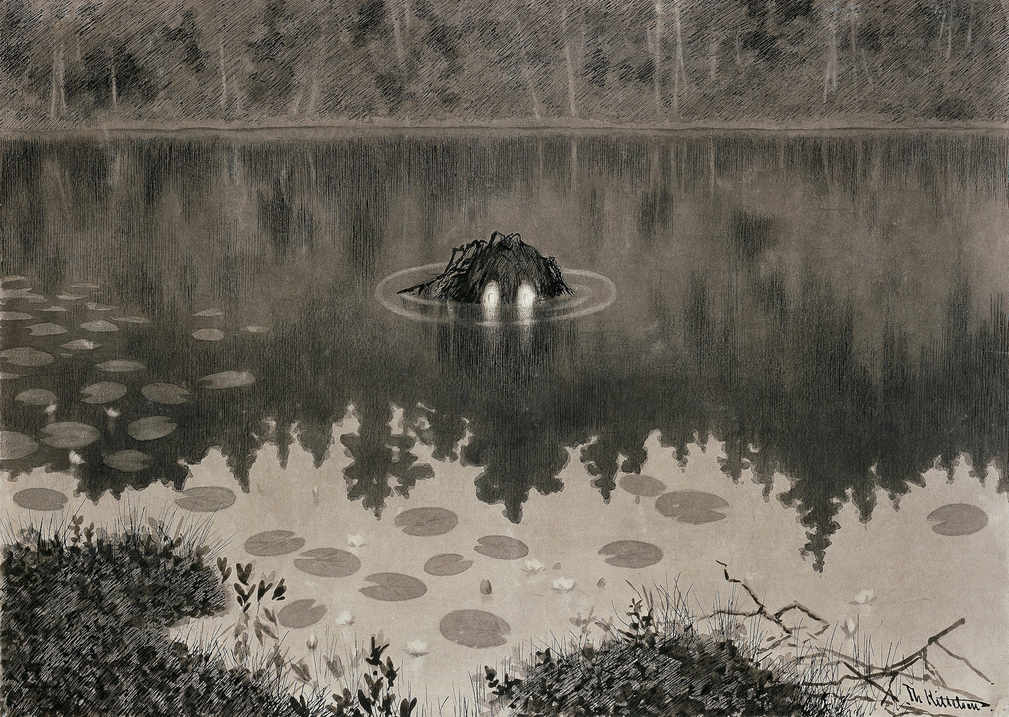 Illustration from "Troldskab", Kristiania, vintage artwork by Theodor Severin Kittelsen, 12x8" (A4) Poster