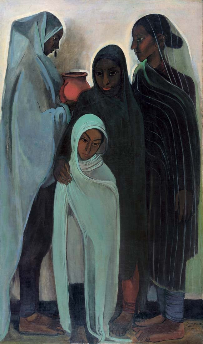 Hill Women, vintage artwork by Amrita Sher-Gil, 12x8" (A4) Poster
