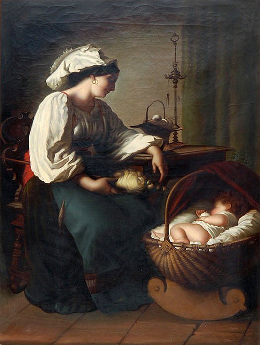 Mother with Child in a Cradle, vintage artwork by Alfred Jacques van Muyden, A3 (16x12") Poster Print