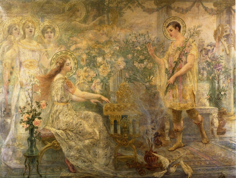 Saint Cecily and Saint Valerian, vintage artwork by Adolphe la Lyre, 12x8" (A4) Poster