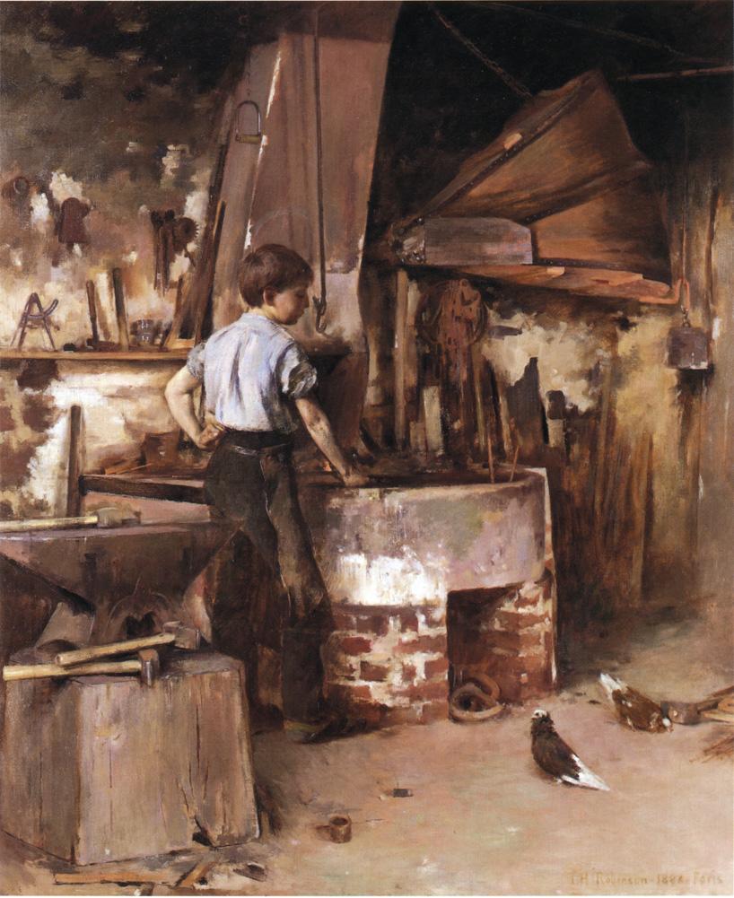 The Apprentice Blacksmith, vintage artwork by Theodore Robinson, 12x8" (A4) Poster