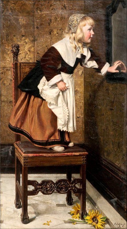A girl by  the mirror, vintage artwork by Carl Rudolph Sohn, 12x8" (A4) Poster
