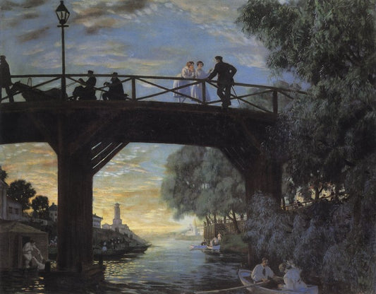 A Bridge in Astrakhan, vintage artwork by Boris Mikhailovich Kustodiev, 12x8" (A4) Poster