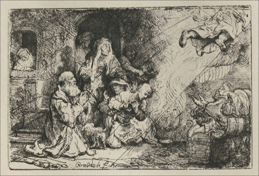 The Angel Departing from the Family of Tobias, vintage artwork by Rembrandt van Rijn, 12x8" (A4) Poster