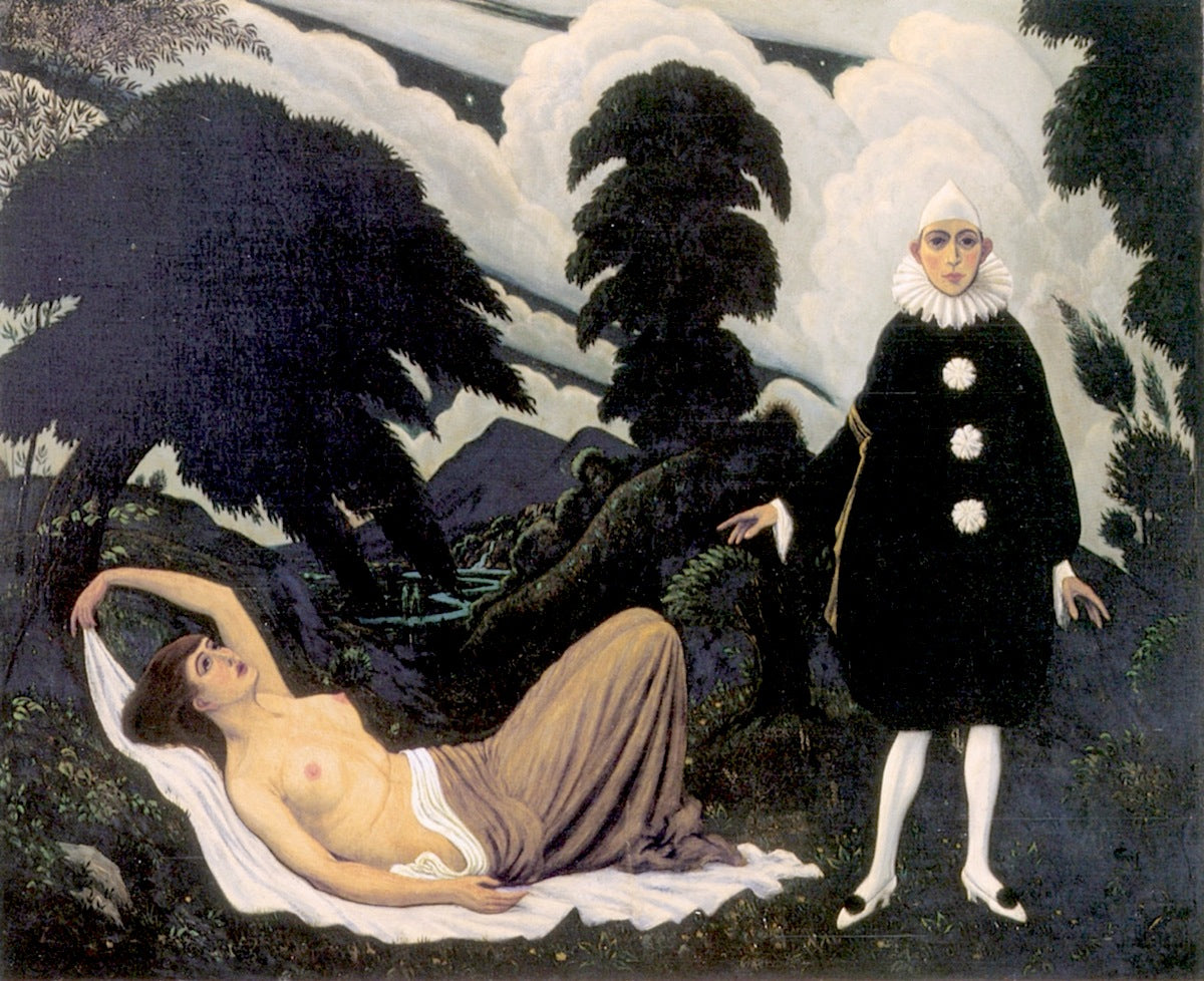 Nymph and Pierrot, vintage artwork by Middleton Manigault, 12x8" (A4) Poster
