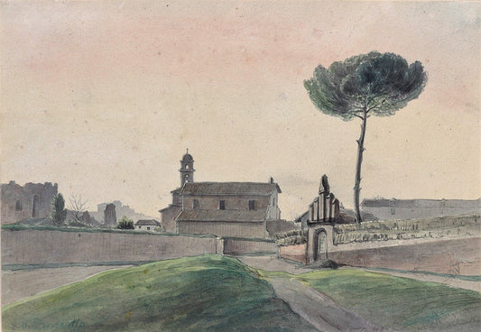 View of the Church of San Pancrazio, Rome, from the South, vintage artwork by Franz Ludwig Catel, 12x8" (A4) Poster