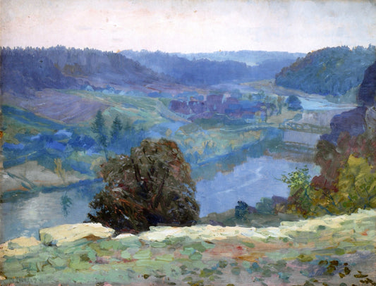 Over the Lužnice River, vintage artwork by Otakar Lebeda, 12x8" (A4) Poster