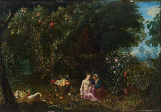 Vertumnus and Pomona in a Landscape, vintage artwork by Adriaen van Stalbemt, 12x8" (A4) Poster