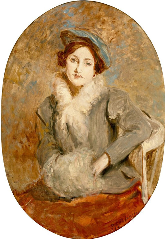 Desiree Manfred with a Muff, vintage artwork by Jacques-Émile Blanche, 12x8" (A4) Poster