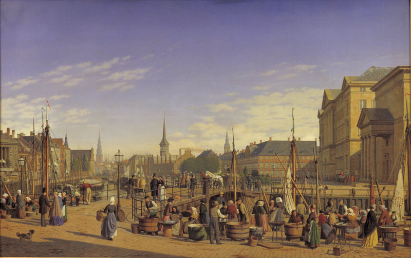 View from Gammel Strand Towards Christansborg, vintage artwork by Heinrich Hansen, A3 (16x12") Poster Print