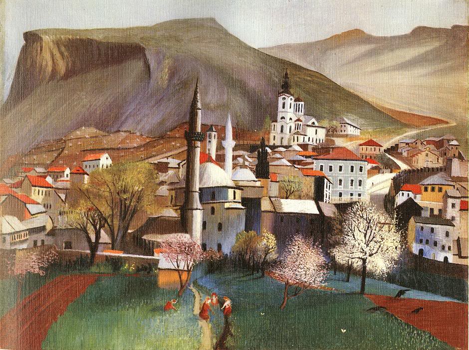 Springtime in Mostar, vintage artwork by Tivadar Csontvary Kosztka, 12x8" (A4) Poster