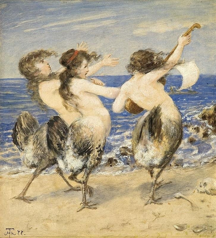 Bones and skulls lying at your feet in the sand, vintage artwork by Hans Thoma, 12x8" (A4) Poster