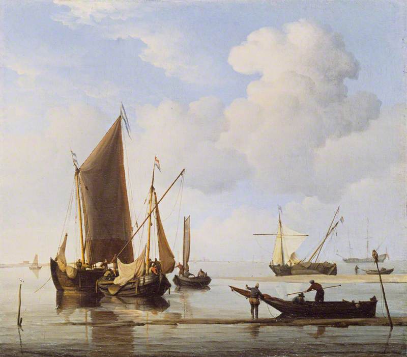Calm:  Fishing Boats under Sail, vintage artwork by Willem van de Velde the Younger, 12x8" (A4) Poster