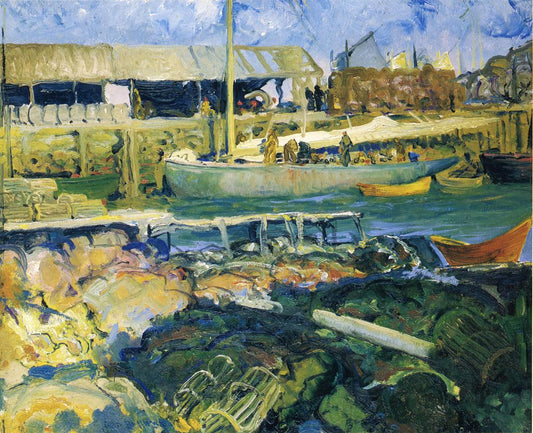 The Fish Wharf, Matinicus Island, vintage artwork by George Wesley Bellows, 12x8" (A4) Poster