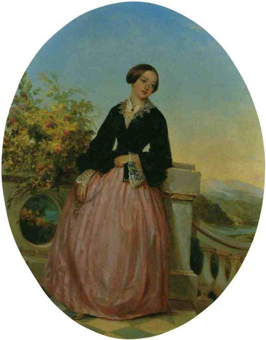 A Young Woman on a Balcony, vintage artwork by Louis Lang, A3 (16x12") Poster Print