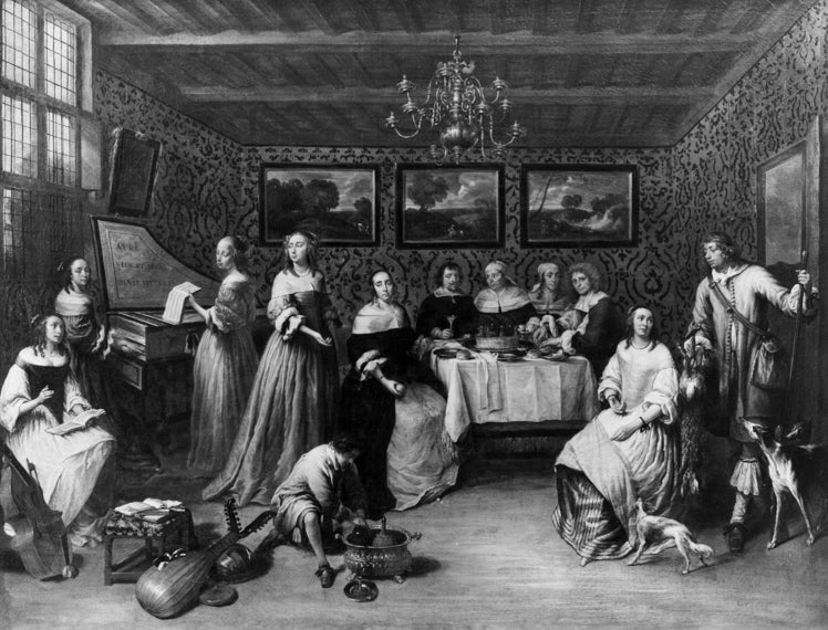 Groepsportret, mogelijk van de familie Coudenberghe, vintage artwork by Gonzales Coques, 12x8" (A4) Poster